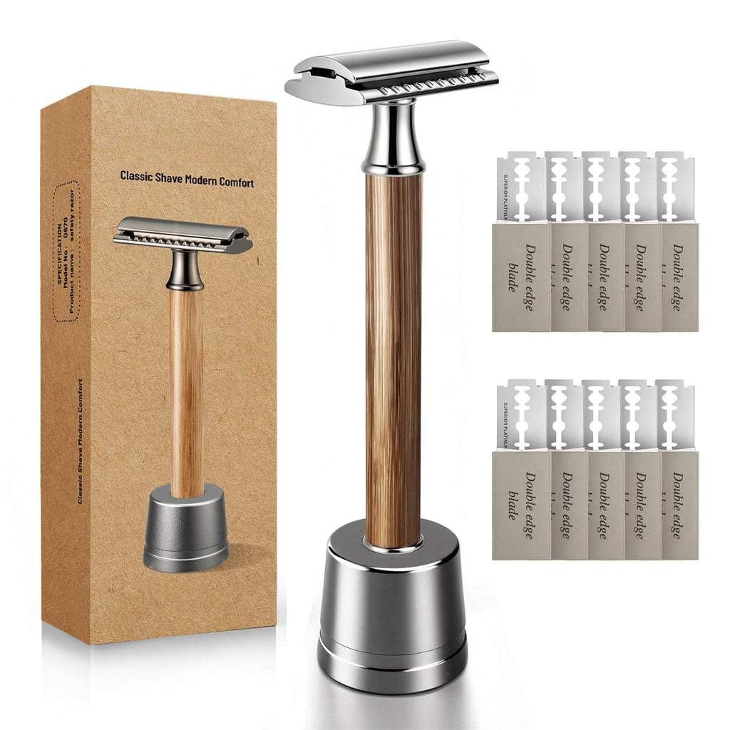 Double Edge Safety Razor: Eco-Friendly Single Blade Razors for Men & Women, 𝐁𝐚𝐦𝐛𝐨𝐨 𝐇𝐚𝐧𝐝𝐥𝐞 Metal Razor for Smooth