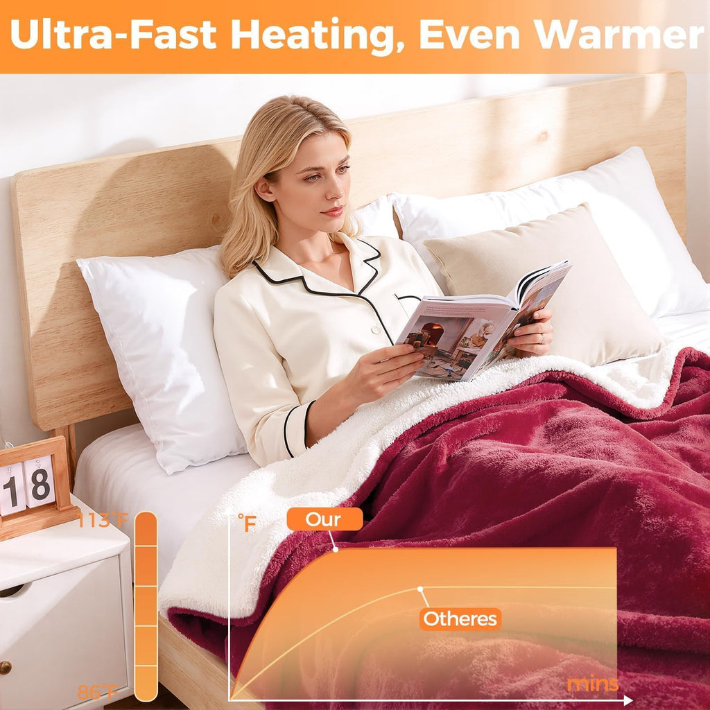 Heated Blanket Electric Throw, 50" x 60" Heating Blanket with 5 Levels & 10 Hours Auto Off, Extremely Soft Flannel