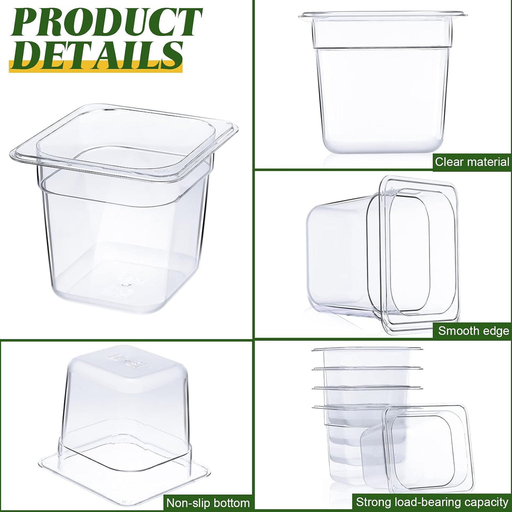12 Pcs 1/6 Size Clear Plastic Food Pans Stackable,4'' Deep