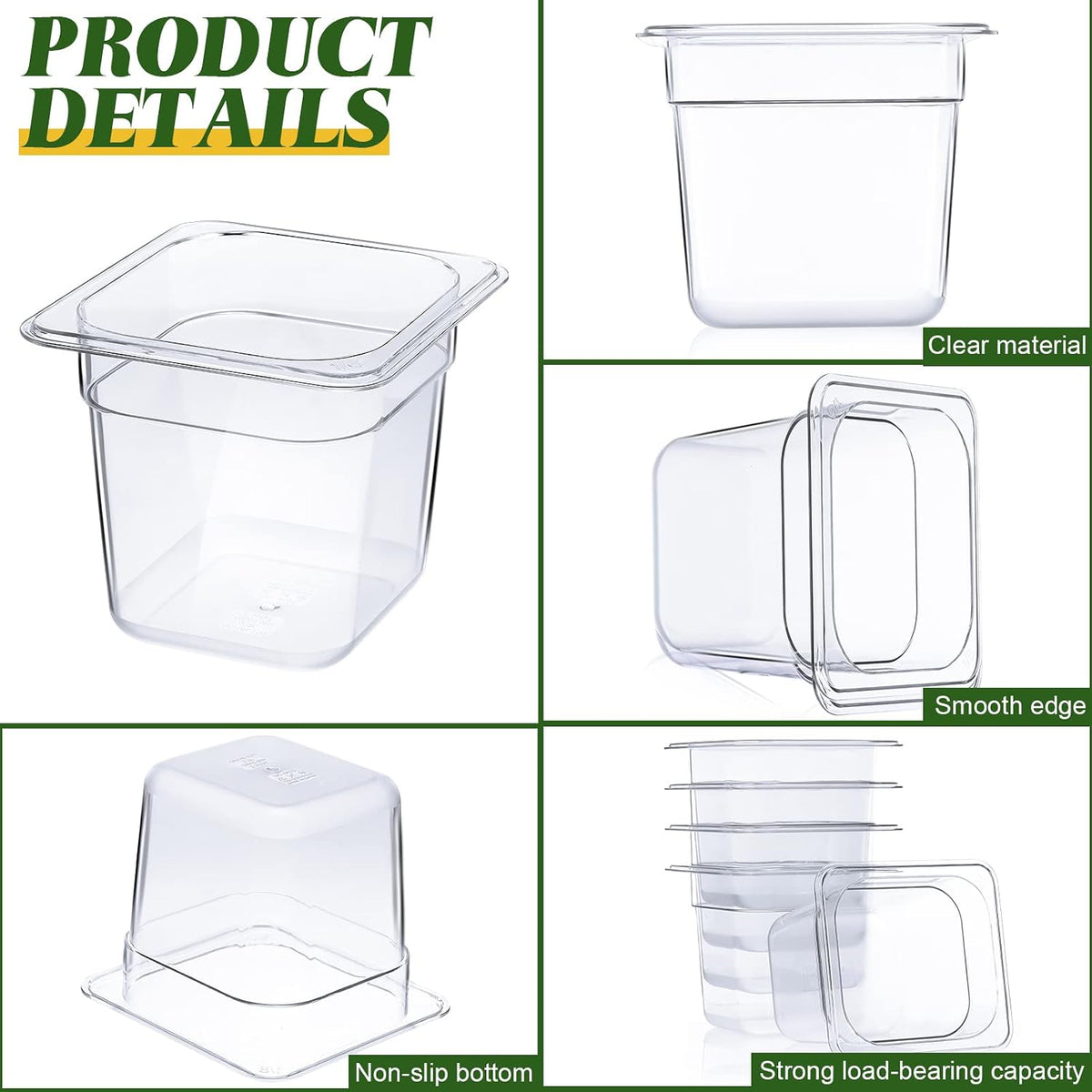 12 Pcs 1/6 Size Clear Plastic Food Pans Stackable,6'' Deep