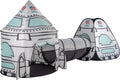 USA White Rocket Ship Play Tent with Tunnel, Pop Up Kids Playhouse Set, Indoor Outdoor Spaceship Tent for Boys Girls