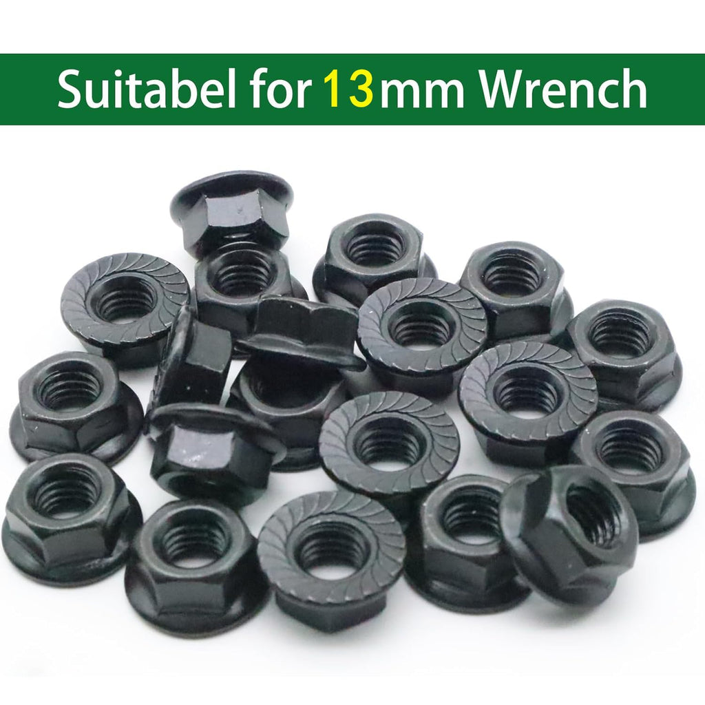 20Pcs M8 x 1.25mm Flange Nut, Carbon Steel Thread Hardware Nuts Serrated Flange Lock Nuts Metric Hex Flange Nuts Bright Finish (Black)
