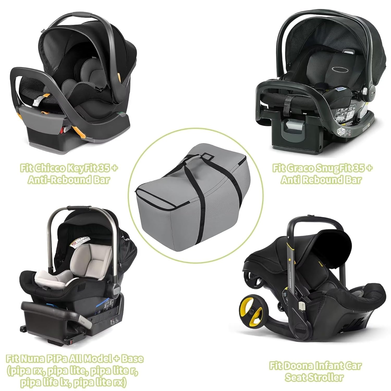 Infant Car Seat Travel Bag - Fits Infant Car Seats with Anti-Rebound Bar Base, Car Seat Airplane Bag for