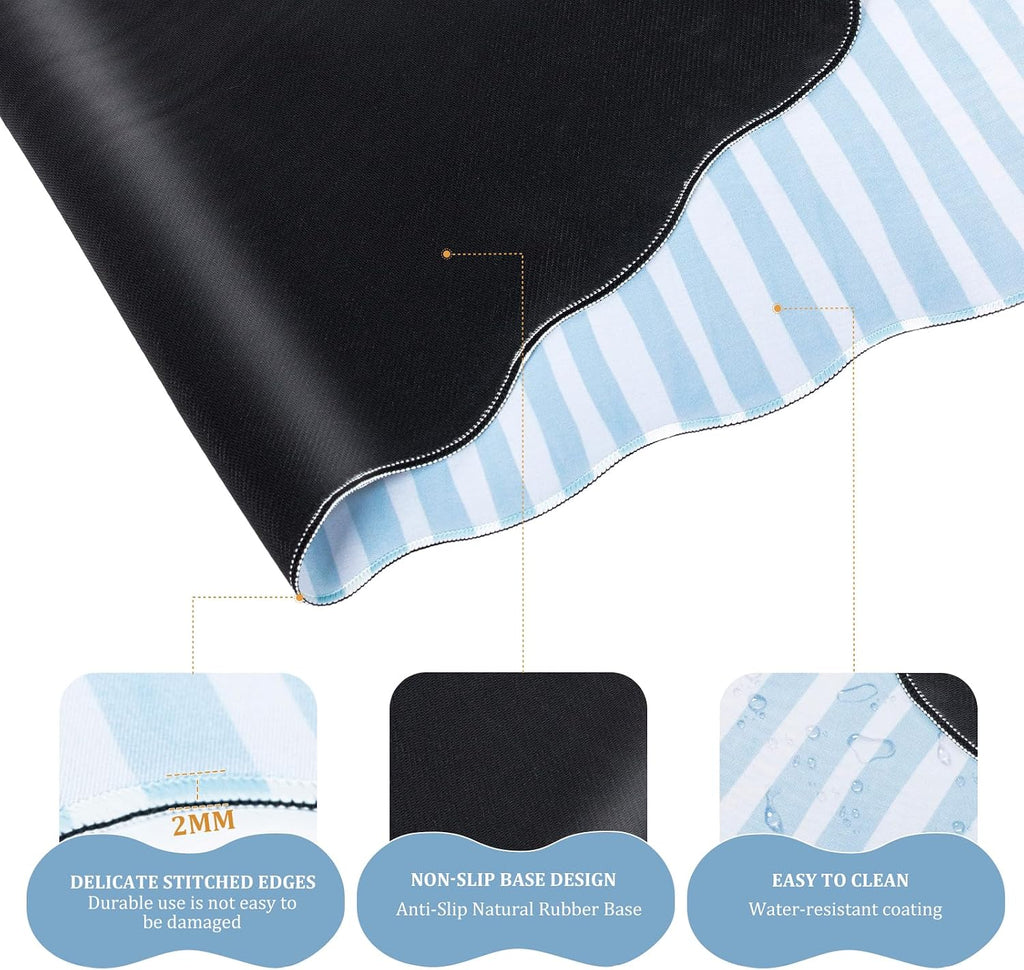 Blue Striped Mouse Pad Set,Scalloped XXL Desk Mat + Ergonomic Mouse Wrist Rest + Gel Keyboard Wrist Rest for Keyboard
