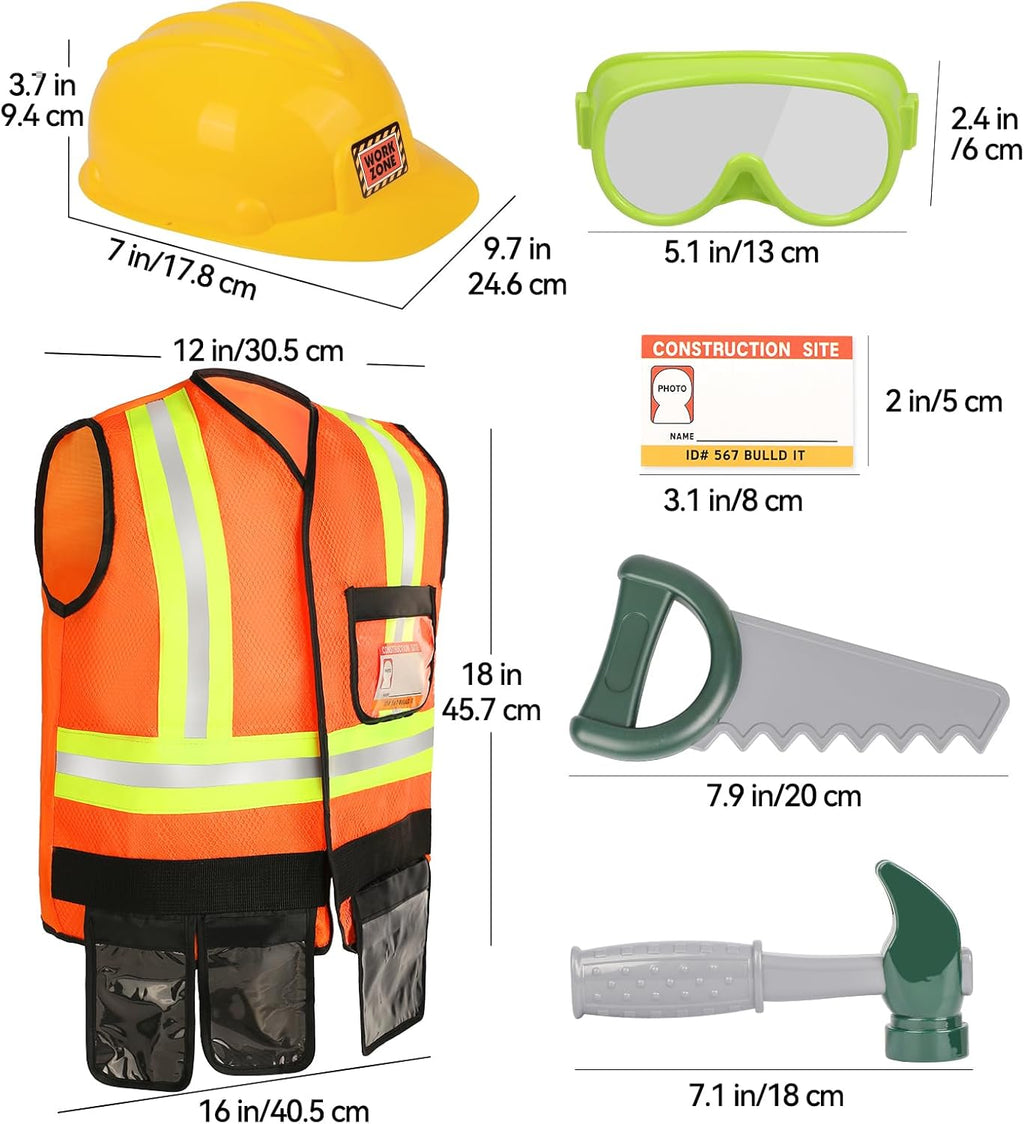 Kids Tool Set Pretend Toy for 3 4 5 Years Old with Costume | Breathable Fabric, Durable Helmet, Smooth Edges
