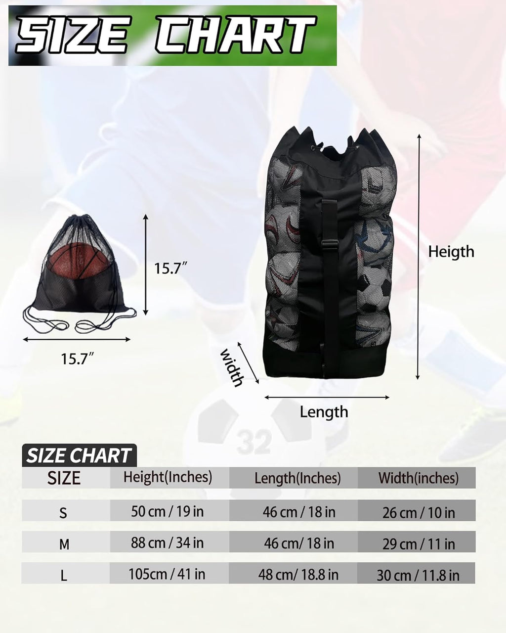 1/2pcs Soccer Ball Bag,Adjustable Shoulder Strap Extra Large and 1pcs Drawstring Mesh Ball Bag,Heavy Duty Soccer Ball