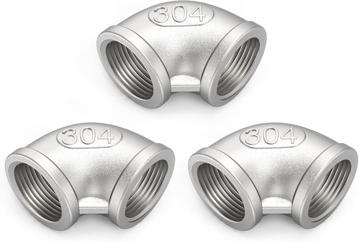 ChillWaves 304 Stainless Steel Pipe Fitting, 90 Degree Elbow 1" NPT Female x 1" NPT Female Thread Adapter(3-PACK)