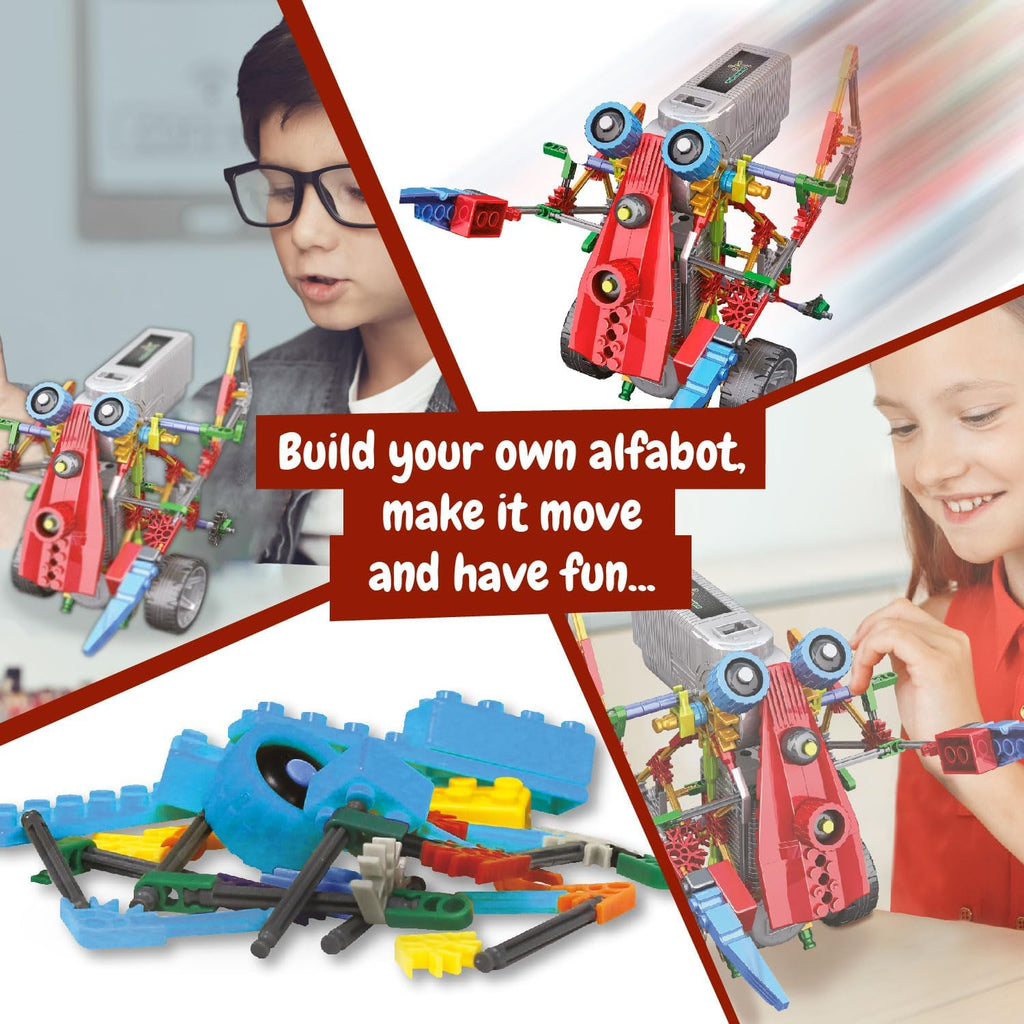 Robotics Alfabot - Robot Building Kit for Kids, 238 Pieces - Build Your Own Robots and Make Them Move - 3 Different