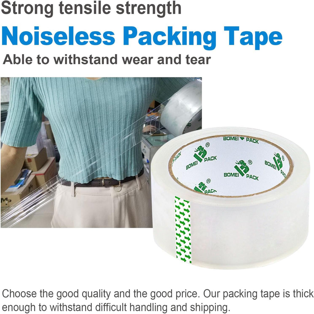 Heavy Duty Clear Packing Tape,2 Rolls with refillable Dispenser,Noiseless Packaging Tape 1.88 Inches x 55