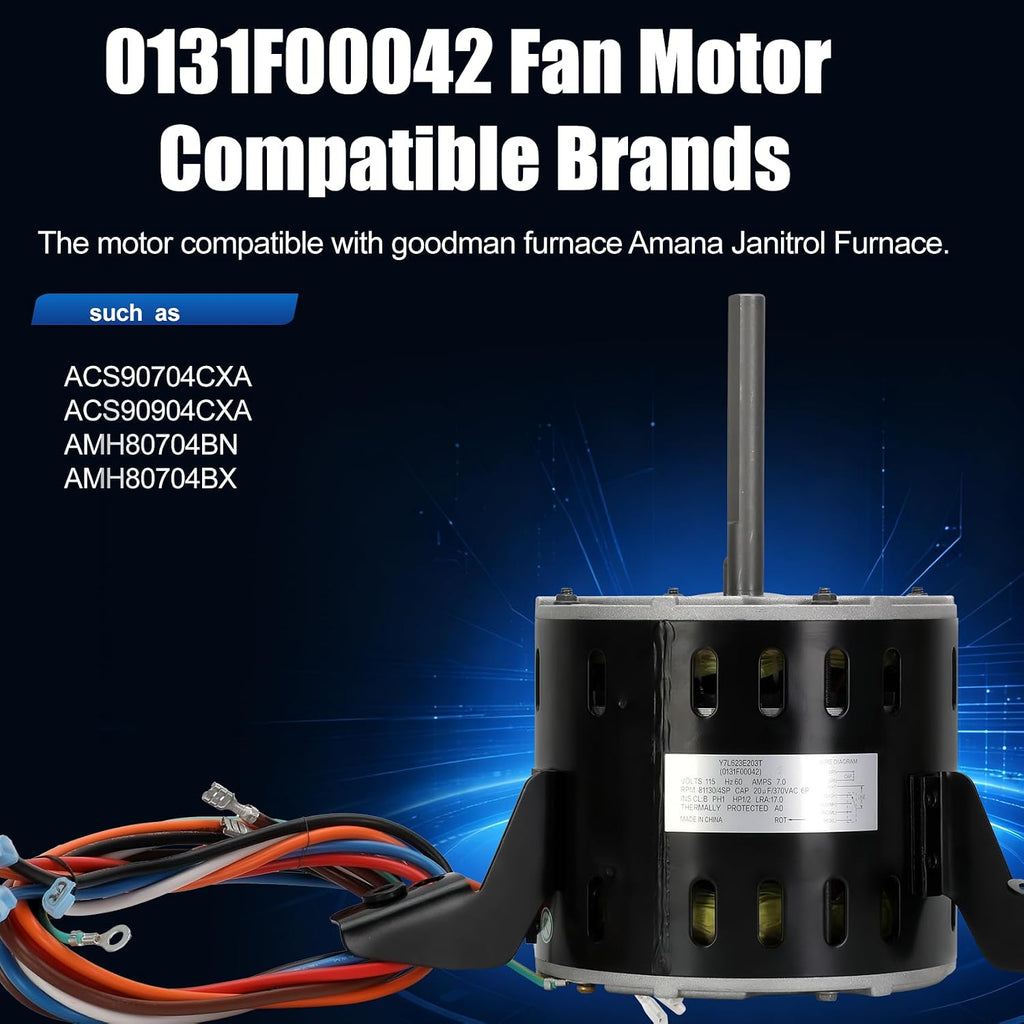 0131F00042SP Blower Motor, 1/2HP 7A 1130RPM 115V