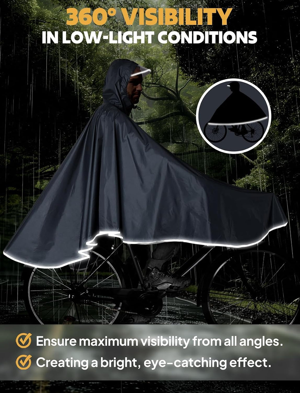 Waterproof Rain Poncho Bike Bicycle Rain Capes Lightweight for Adults | Breathable durable reusable material