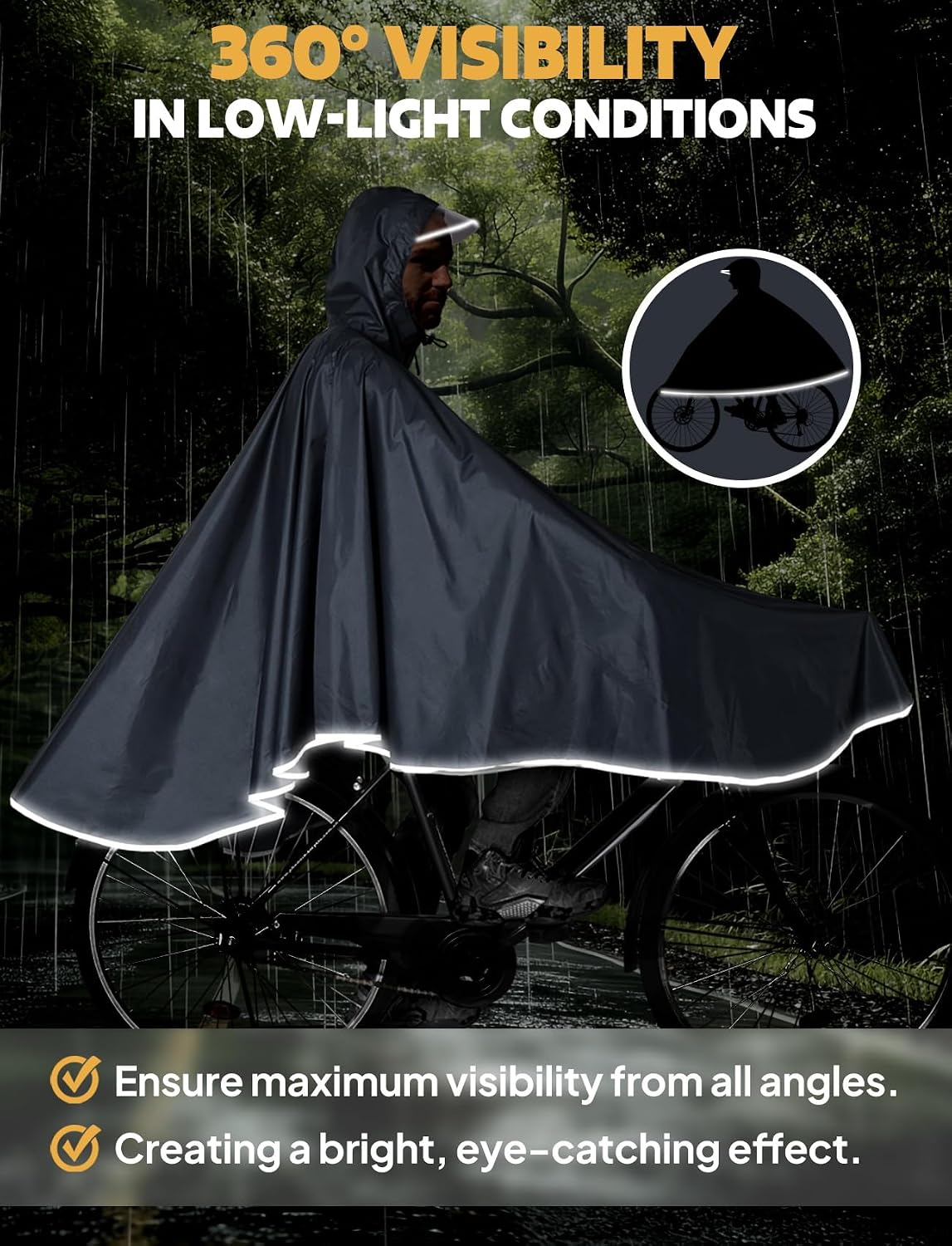 Waterproof Rain Poncho Bike Bicycle Rain Capes Lightweight for Adults | Breathable durable reusable material