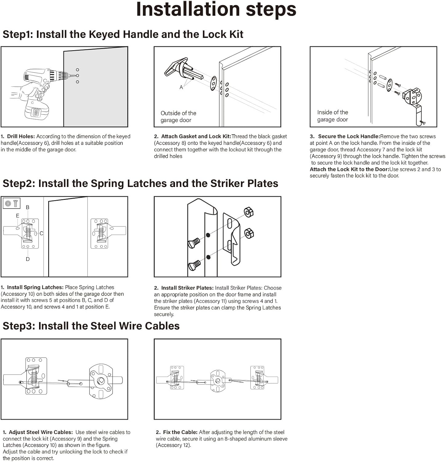 Universal Garage Door Lock Kit with Spring Latch and Keyed Handle for Single/Double Garage Door 7' - 18' Wide