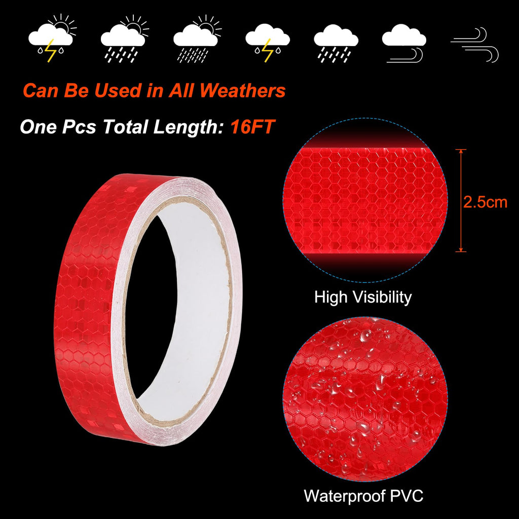 Reflective Tape 1" x16ft Red Waterproof Self Adhesive Sticker