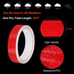 Reflective Tape 1" x16ft Red Waterproof Self Adhesive Sticker