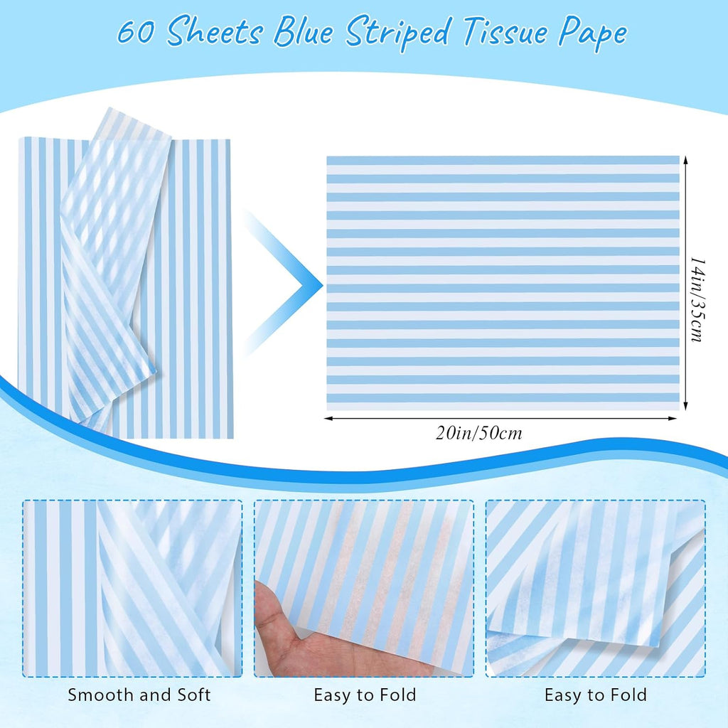 Light Blue Tissue Paper for Gift Bags 20 x 14 Inch Blue Pin Stripe