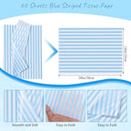 Light Blue Tissue Paper for Gift Bags 20 x 14 Inch Blue Pin Stripe