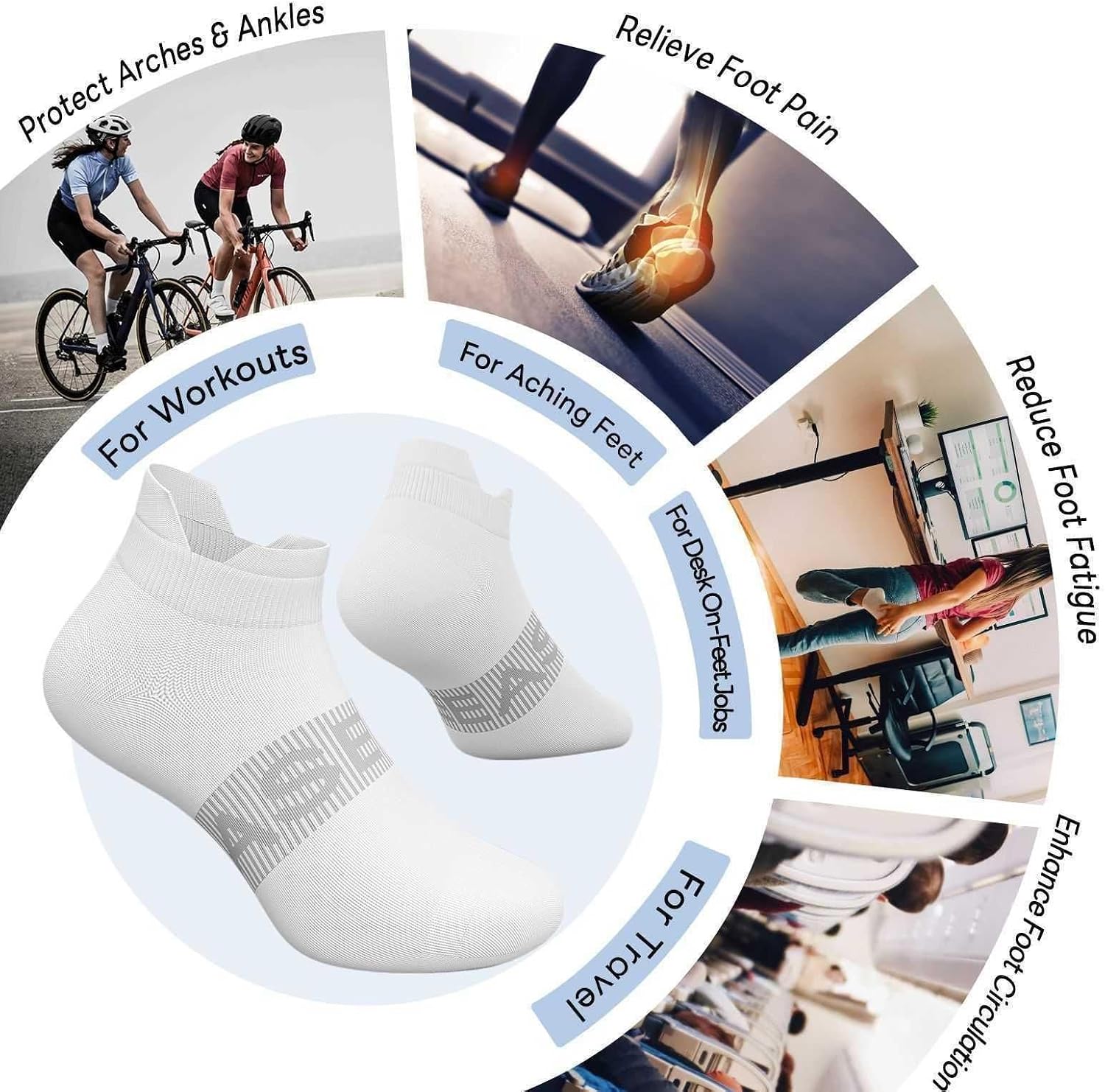 6 Pairs Ankle Compression Socks Women Men 15-20 mmHg Low Cut Athletic Running Arch Support for Travel Nurses Flight