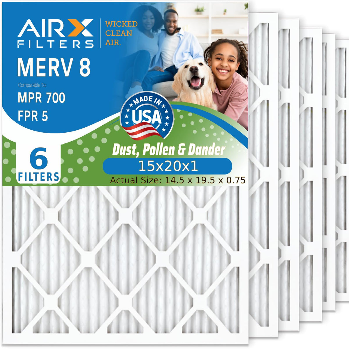 15x20x1 Furnace & AC Filter MERV 8 Electrostatic Dust 6-Pack