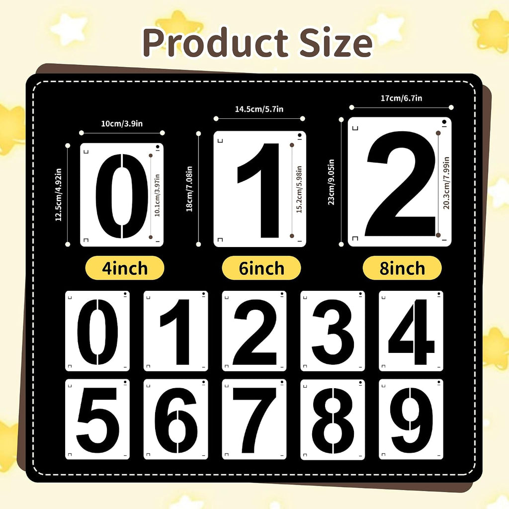 4,6,8 Inch Number Stencils,30Pcs Plastic Stencils Reusable Curb Stencil Kit | Washable 0-9 Large Number Stencil for