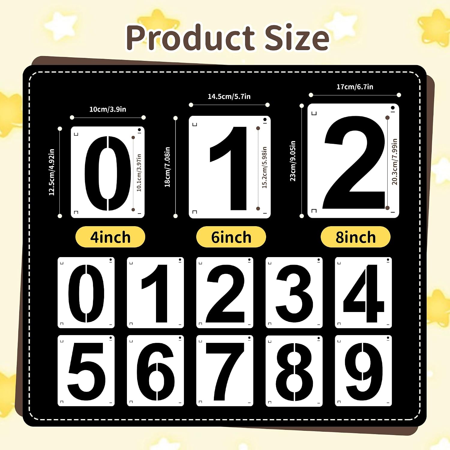 4,6,8 Inch Number Stencils,30Pcs Plastic Stencils Reusable Curb Stencil Kit | Washable 0-9 Large Number Stencil for