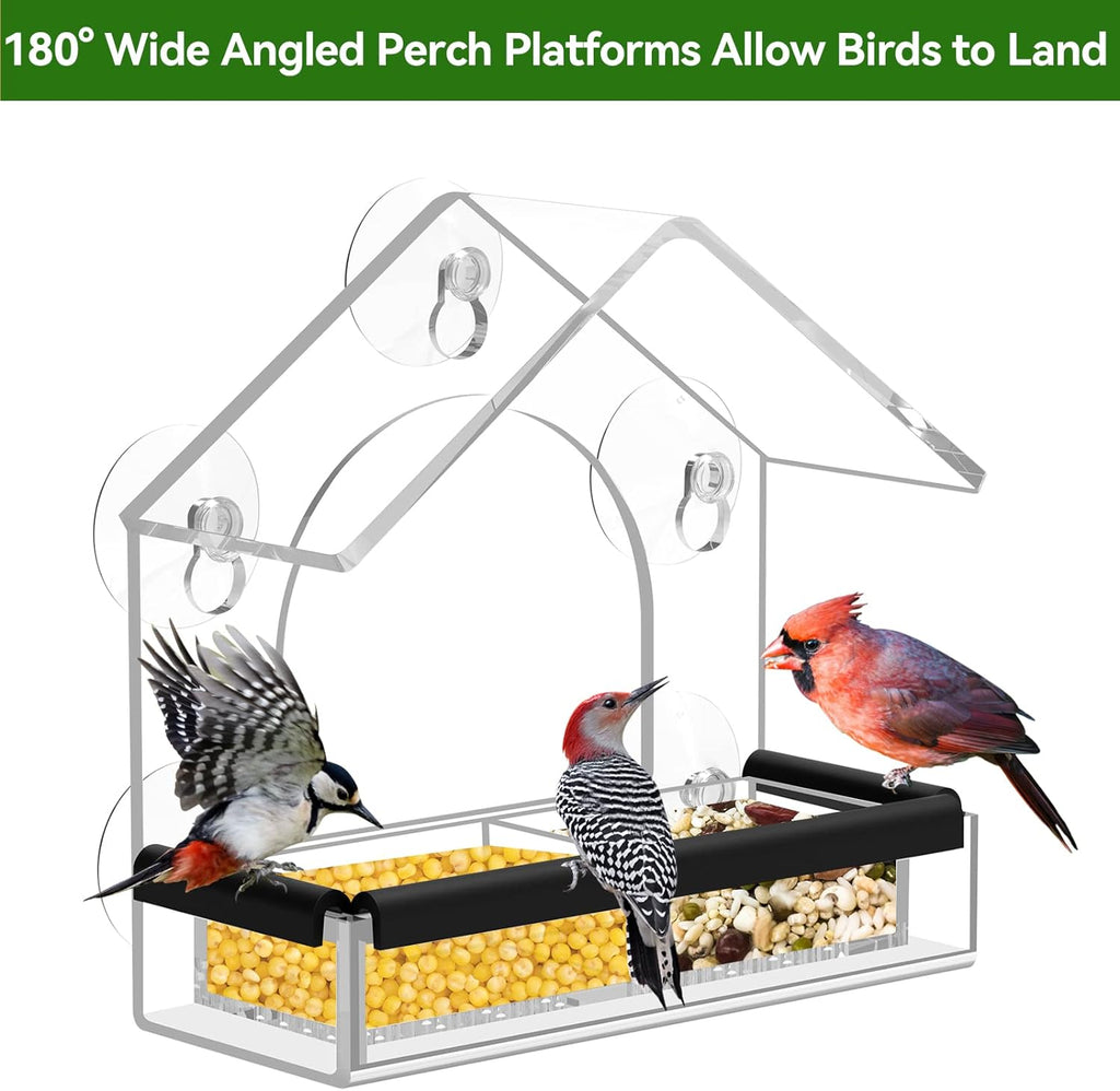 Clear Window Bird Feeder with 5 Extra Strong Suction Cups, DY-SKTY Sturdy and Durable Acrylic Birdfeeders for Viewing