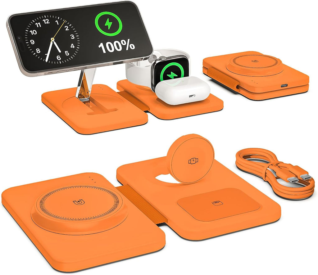 3 in 1 Magnetic Wireless Charger for Apple Multiple Devices, Foldable Fast Charging Station - Magsafe Charger Stand