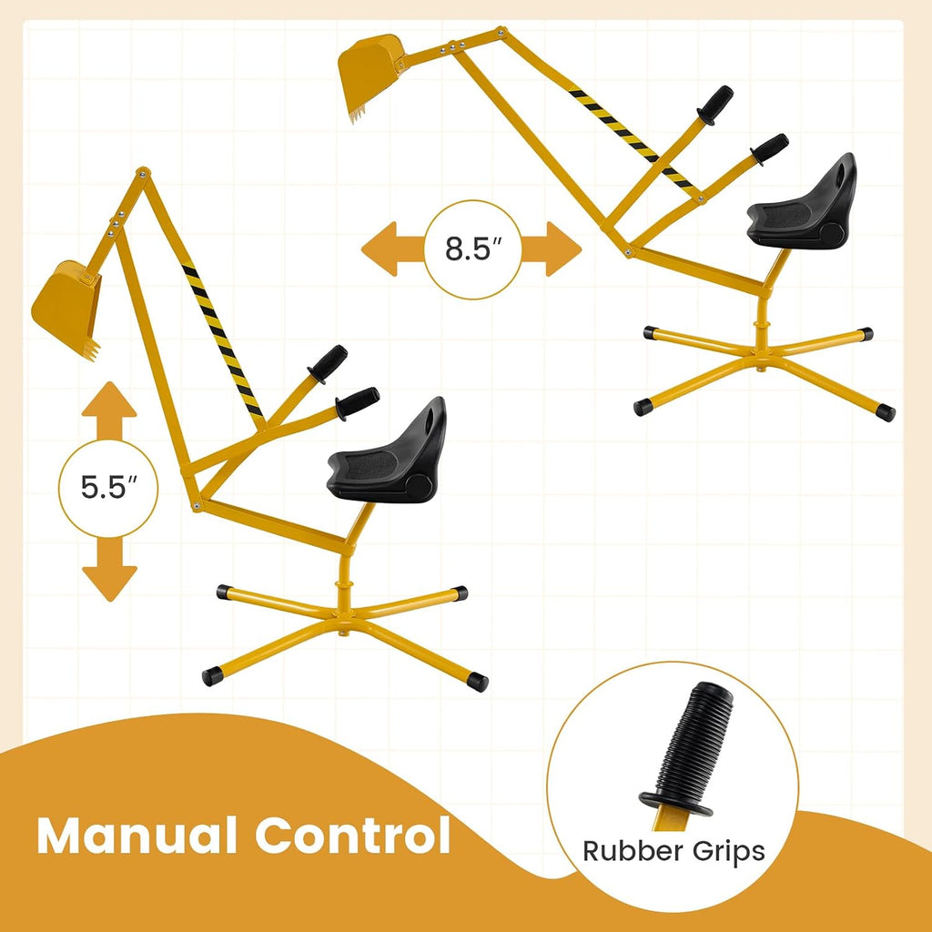Sand Digger Excavator for Kids, Toddler Outdoor Sandbox Digger Crane w/Cross Base & Flexible Shovel, 360° Rotatable