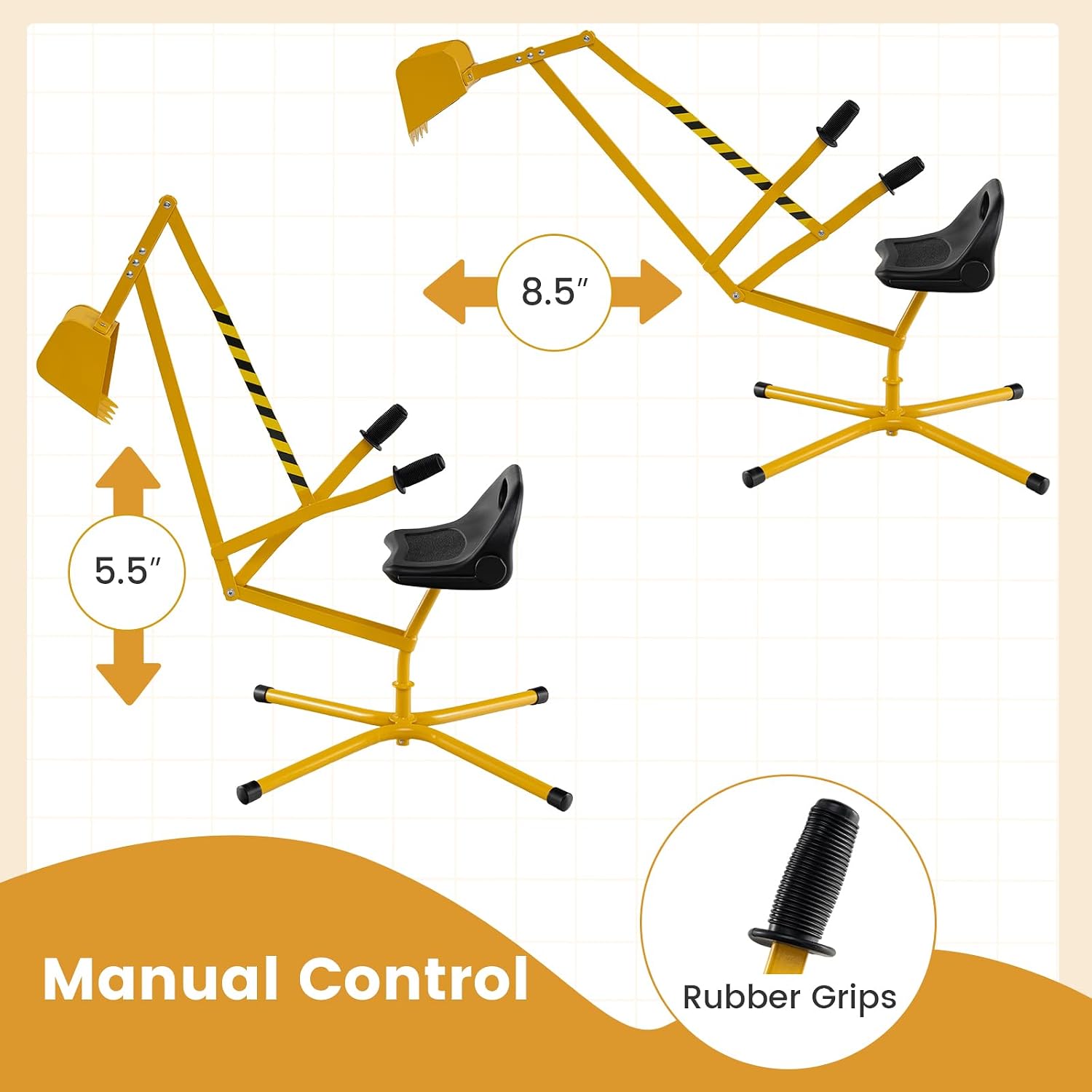 Sand Digger Excavator for Kids, Toddler Outdoor Sandbox Digger Crane w/Cross Base & Flexible Shovel, 360° Rotatable