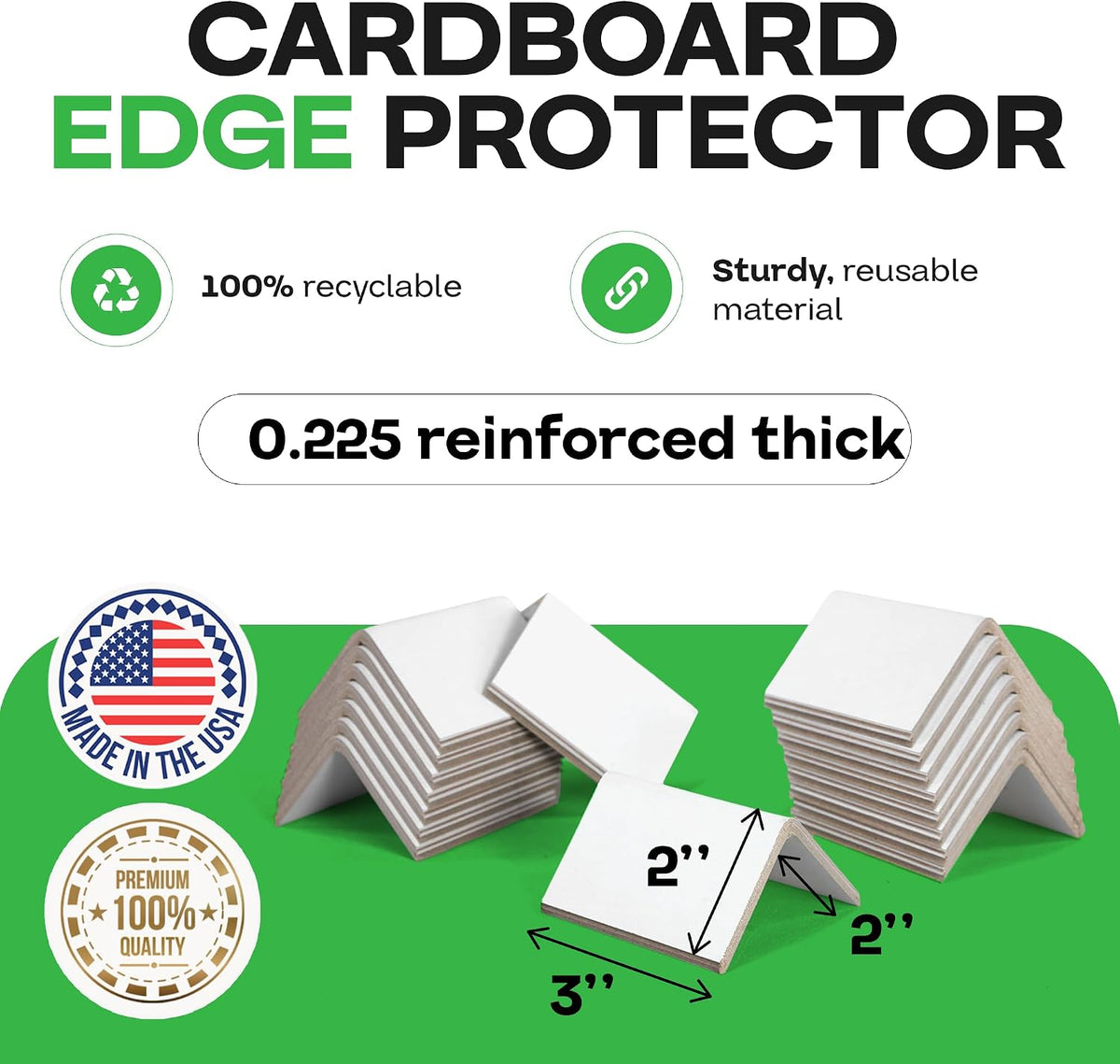 Cardboard Edge Protectors 2 x 2 x 3" (50-Pack), 0.225" Thick