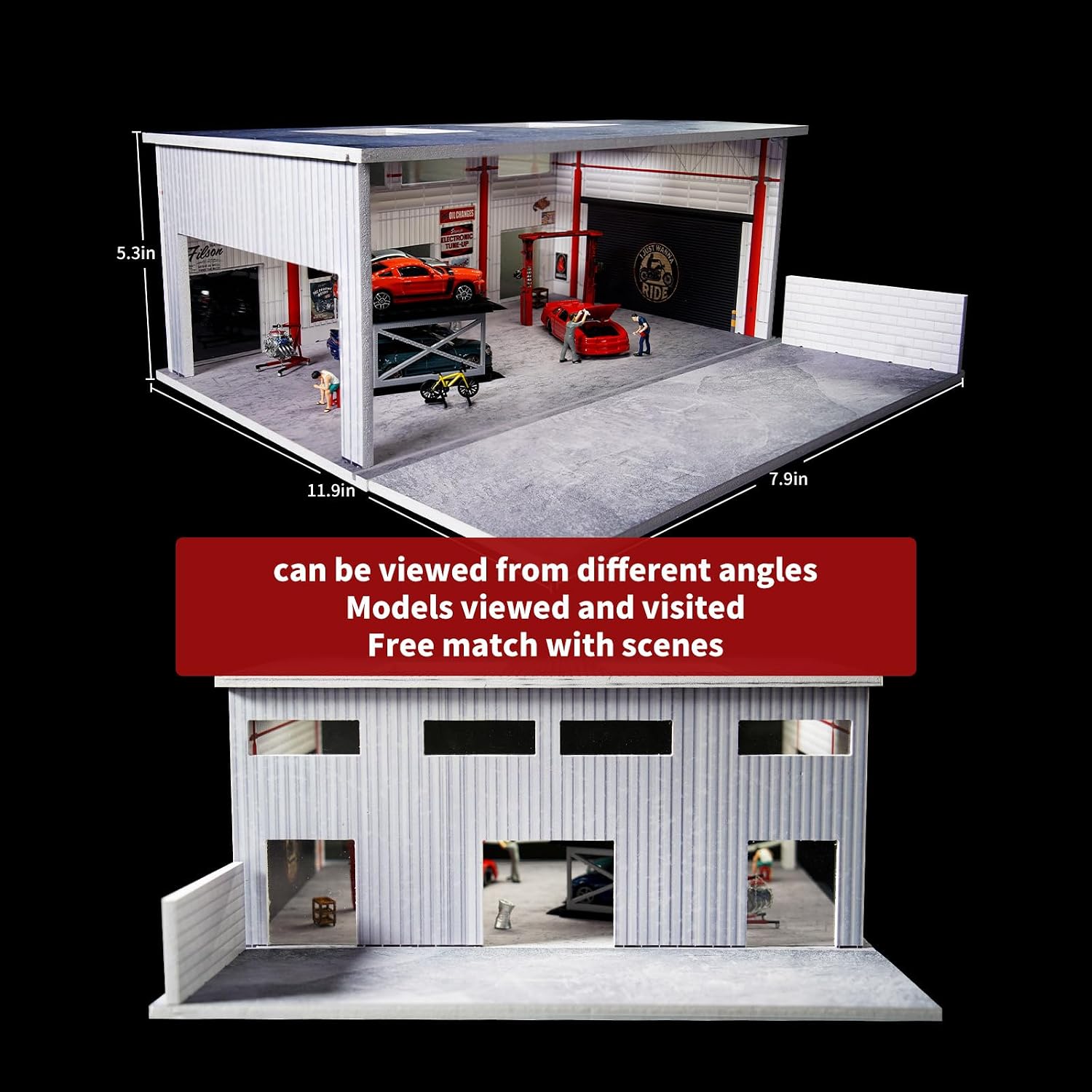 1/64 Scale Model Car Display Case Garage with LED Lights，Diorama Car Garage Parking Lot Compatible with Hot Wheels