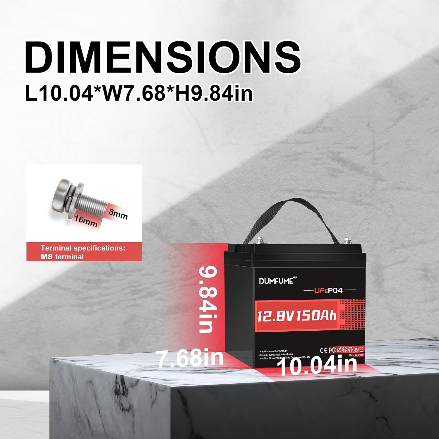 12V 150Ah Max LiFePO4 Battery, IP65 Waterproof 100A BMS | 15000+ Deep Cycle Rechargeable Lithium Iron Phosphate
