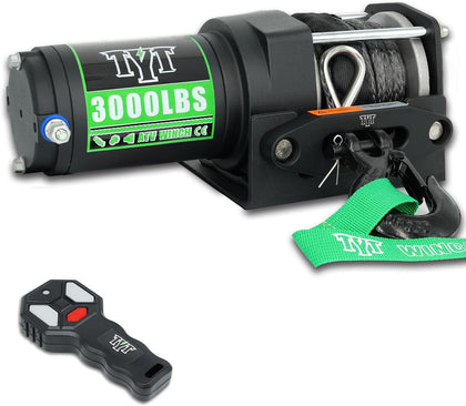 3000 lb ATV Winch with Wireless Remote and Wired Switch,12V DC Electric Winch Synthetic Winch Rope with Fairlead and