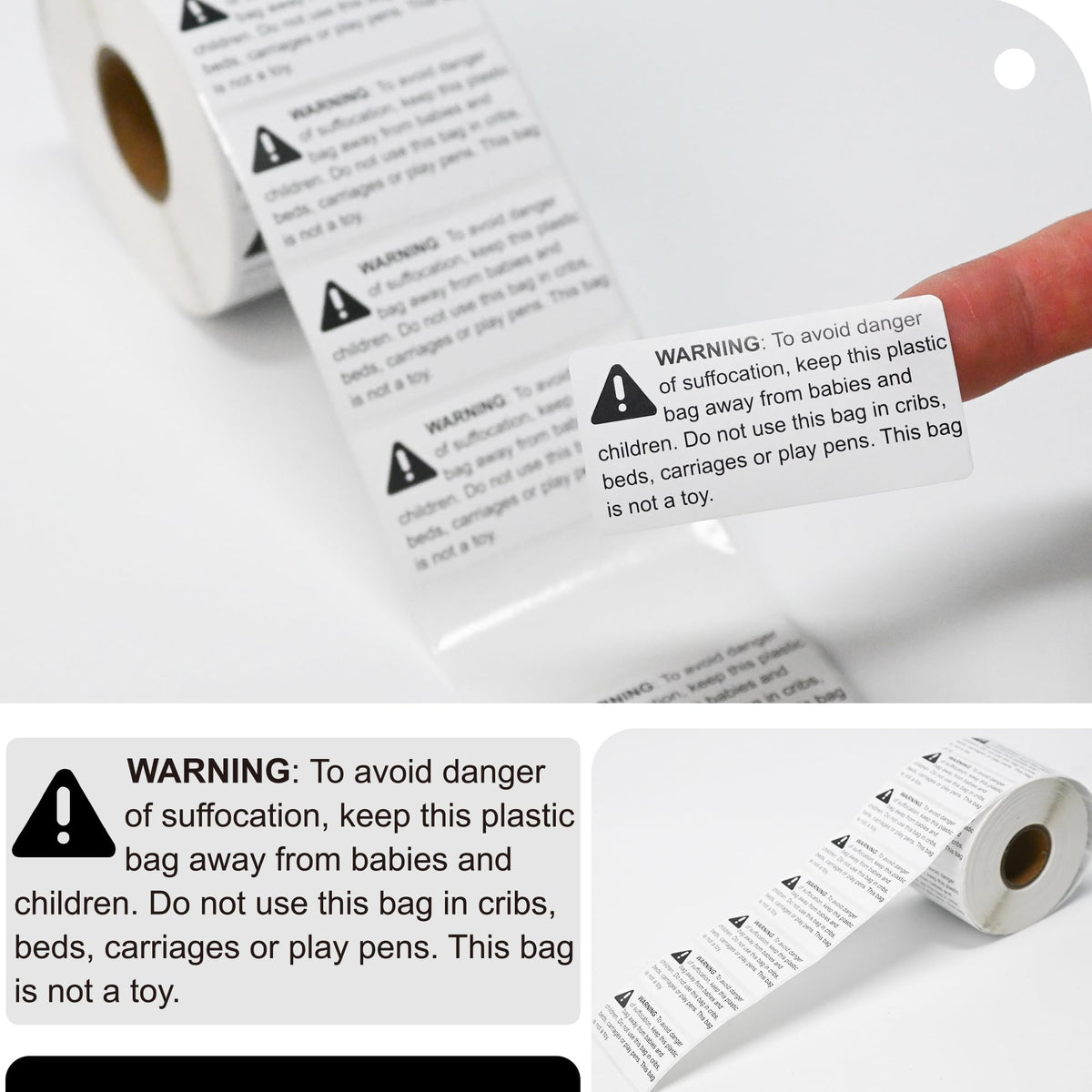 Suffocation Warning Labels 2" x 1", 1000 Labels per Roll