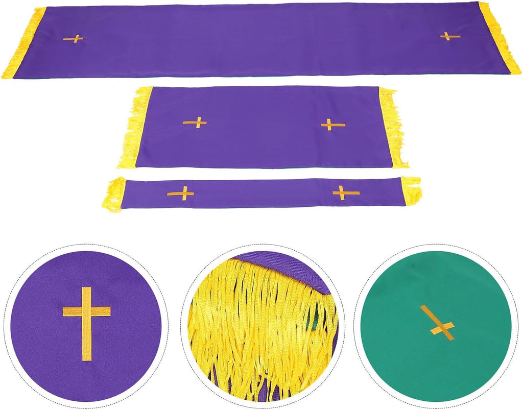 Reversible Parament Set Clergy Table Runner with Cross in Green