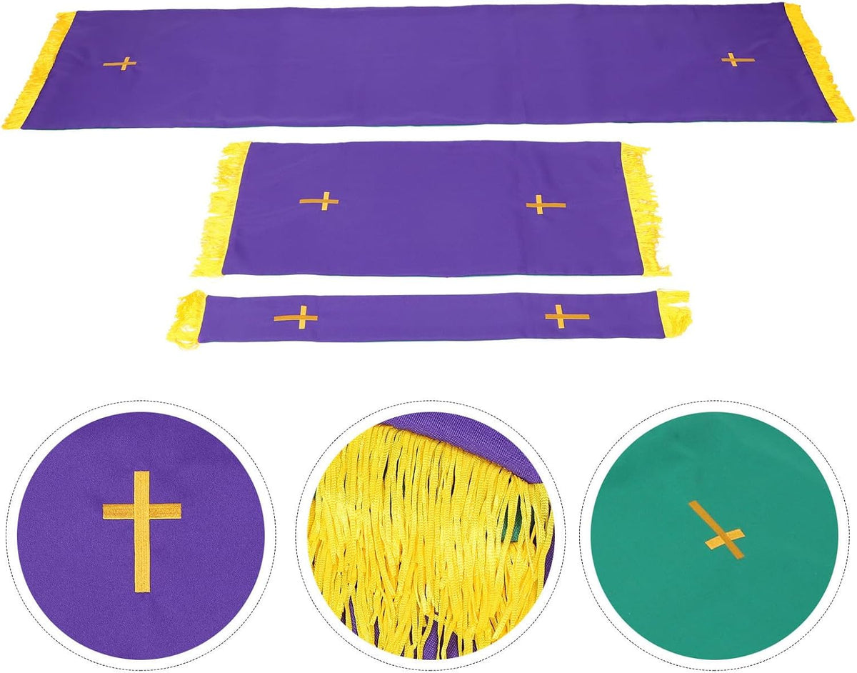 Reversible Parament Set Clergy Table Runner with Cross in Green