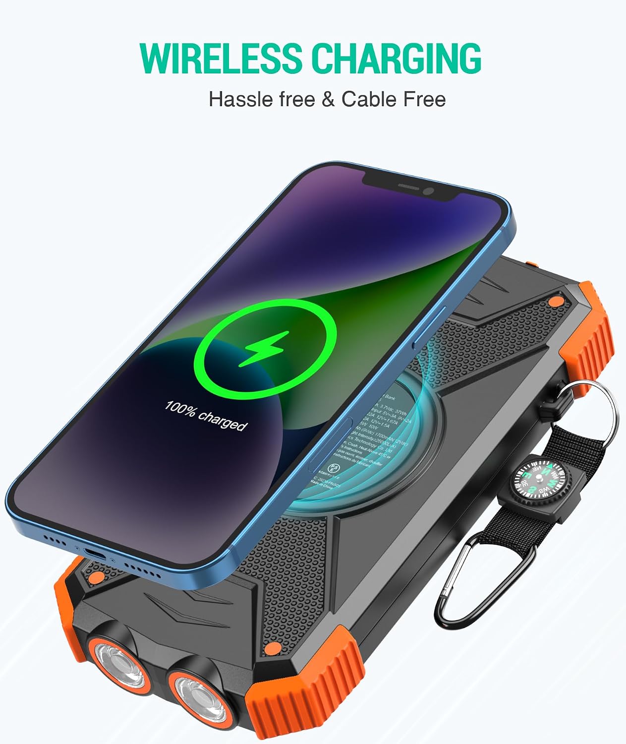Solar Power Bank 10,000mAh, Portable Wireless Charger, 20W Fast Charging External Battery Pack with USB C for Cell