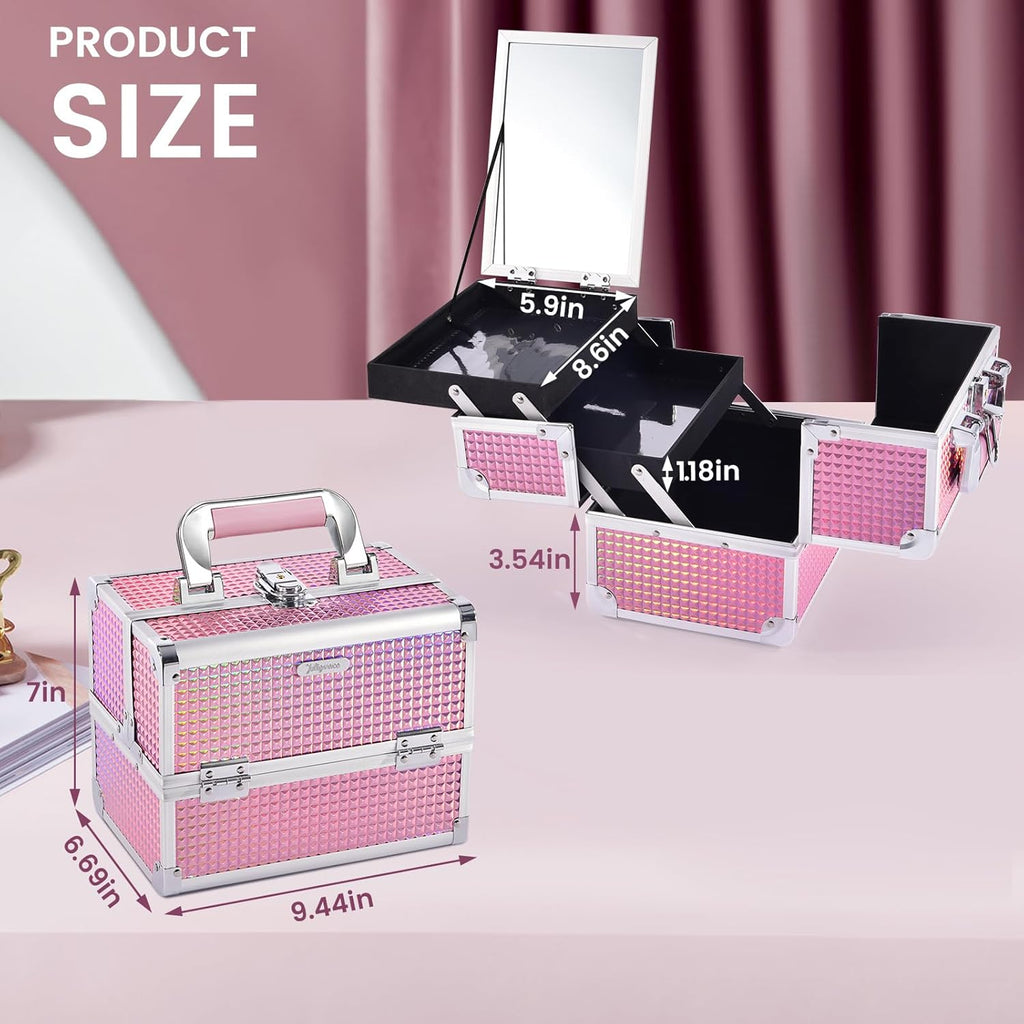 Makeup Case Organizer Makeup Box Cosmetic Train Case with Mirror | Cosmetic Box Portable Makeup Box Organizer 2 Trays