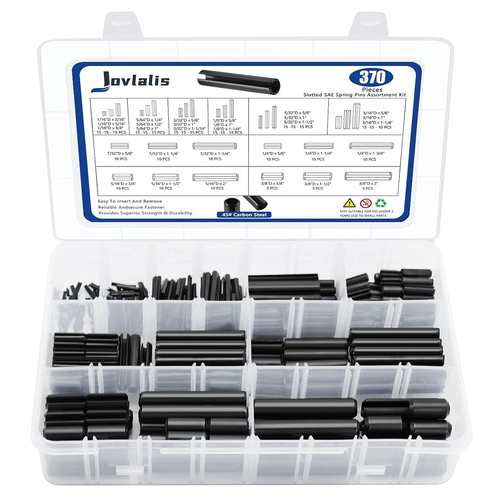 SAE Roll Pin Set, 370 Pcs Roll pin Assortment, Slotted Spring Pins