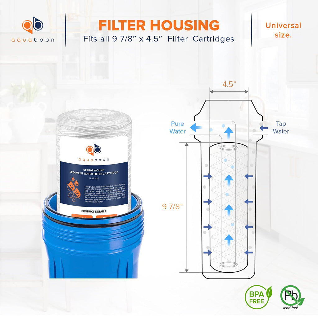 Aquaboon 1 Micron 10 x 4.5 String Wound Water Filter Cartridge 2-Pack