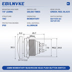 EBILNVKE 22mm Mushroom Head Momentary Push Button Switch, SPST 1NO