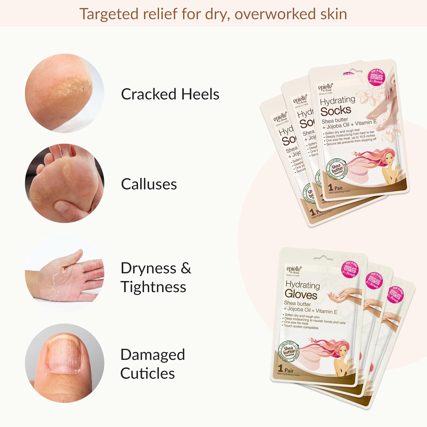 Hydrating Hand & Foot Masks, Relieve and Soften Dry, Overworked Skin, Self Care Gifts for Women, Spa Kit, 6