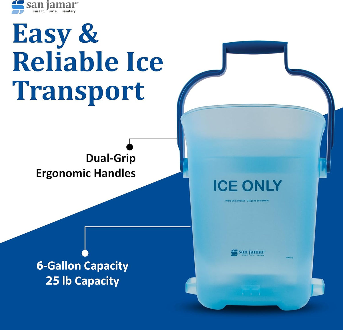 Ice Bucket, San Jamar Light Duty, 6 Gallon, Dual-Grip Handles, Blue