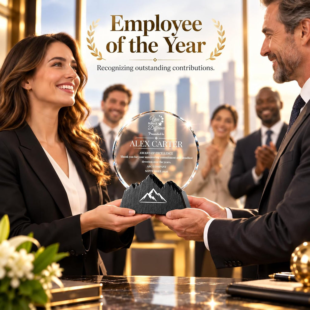 Custom Crystal Trophy with Logo & Text, Employee Recognition Award