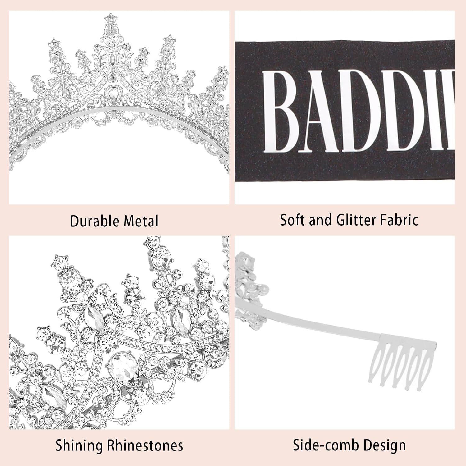 Silver Birthday Crown Adult Woman & Glitter Black Gothic Black Birthday Baddie Sash Princess Tiara for Party