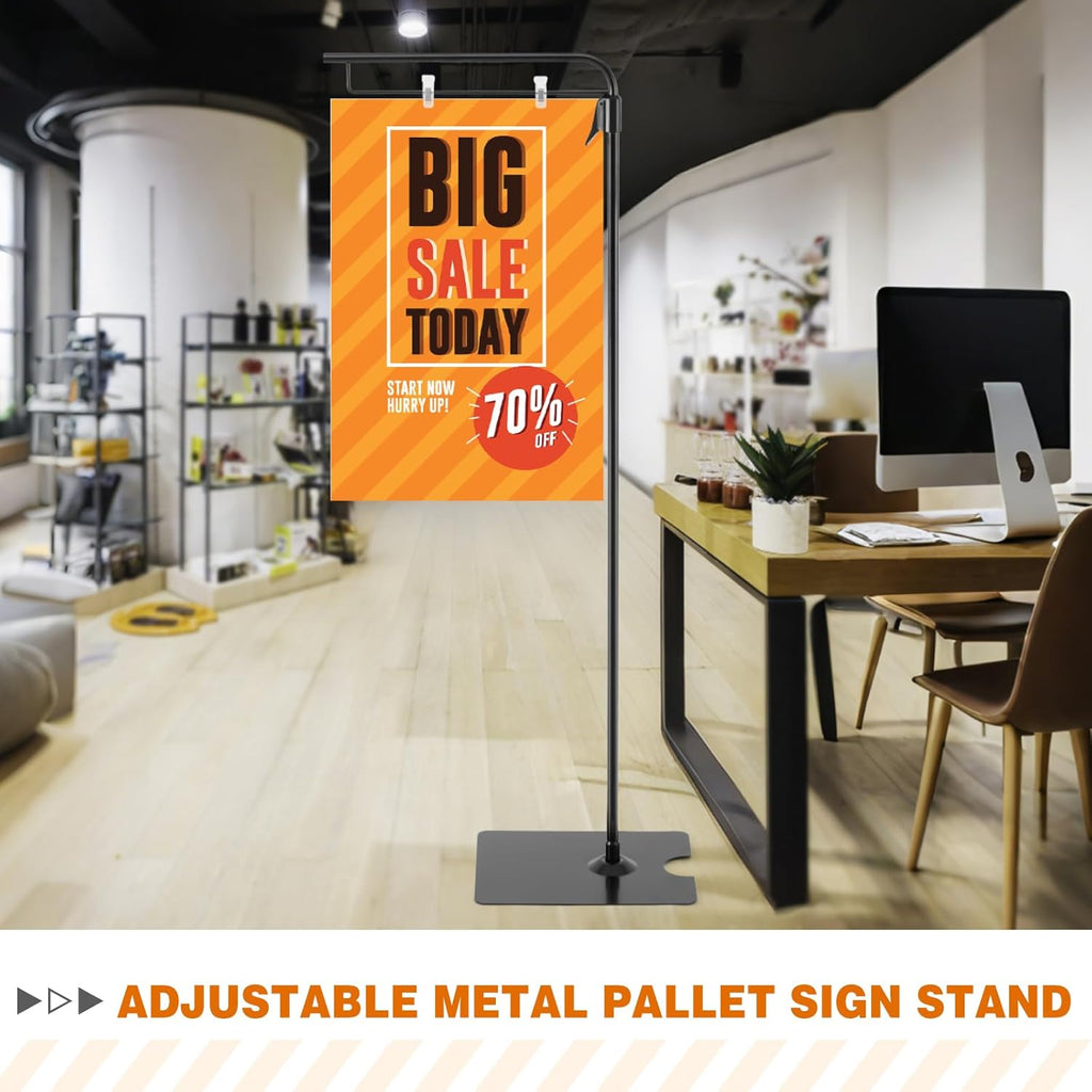 1 Pcs Adjustable Hanging Poster Stand Sign Holder 43-87 Inch Pallet Floor Standing Poster Display Black Heavy Duty