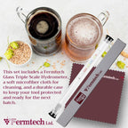 Glass Triple Scale Hydrometer Kit – Test ABV, Brix, Gravity for Wine, Beer, Mead & Kombucha, with Microfiber Cloth &