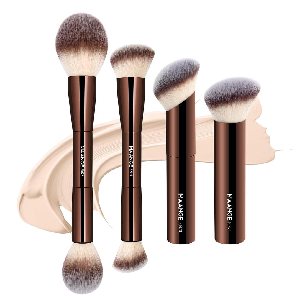 4 PCS Foundation Makeup Brush Set Double-ended Kabuki Contour Brush for Liquid Powder Concealer Cream Cosmetics