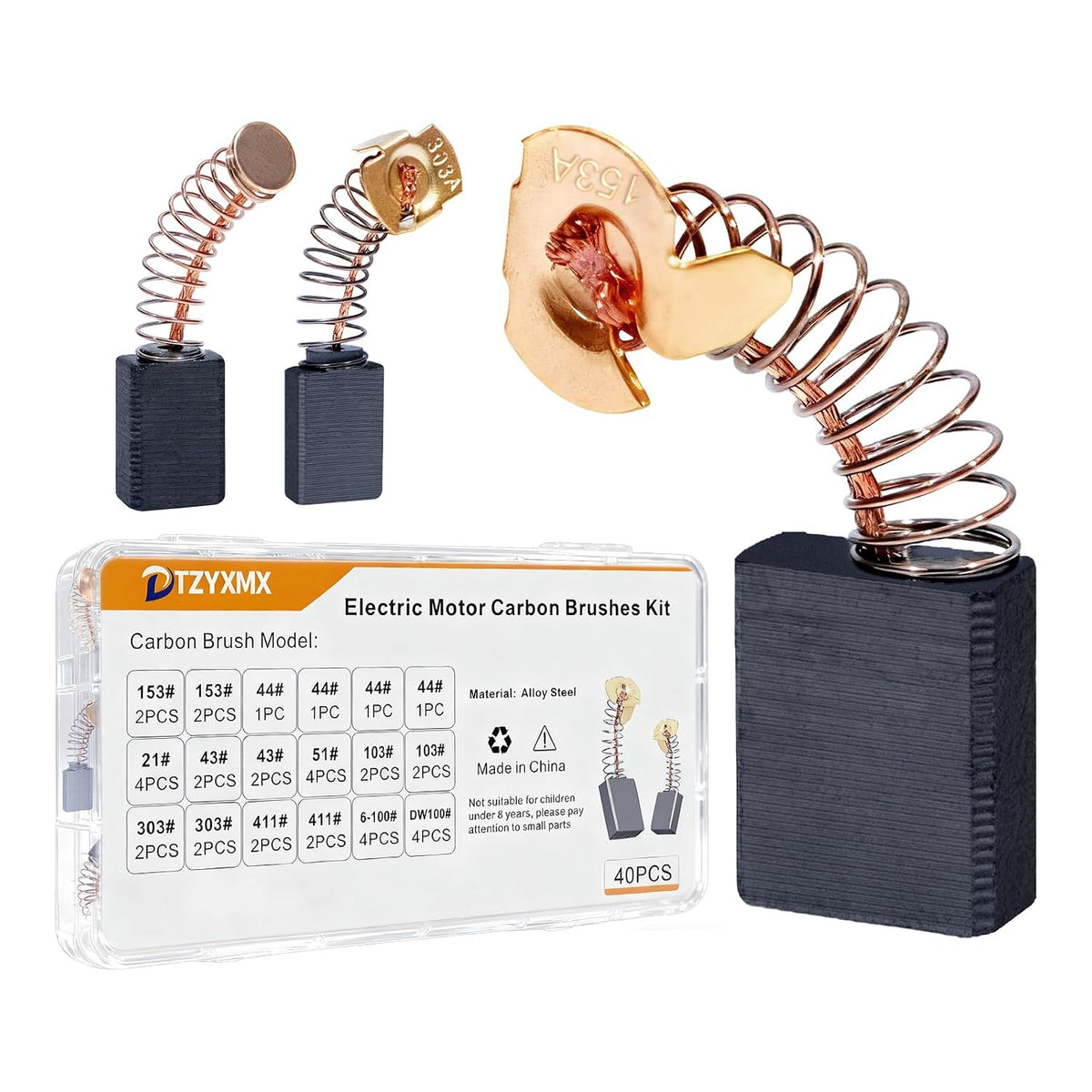 40 Pcs Electric Motor Carbon Brushes Set by Size,10 Models Power Tool Replacement Parts for Drills,Saws,Grinders,Motors