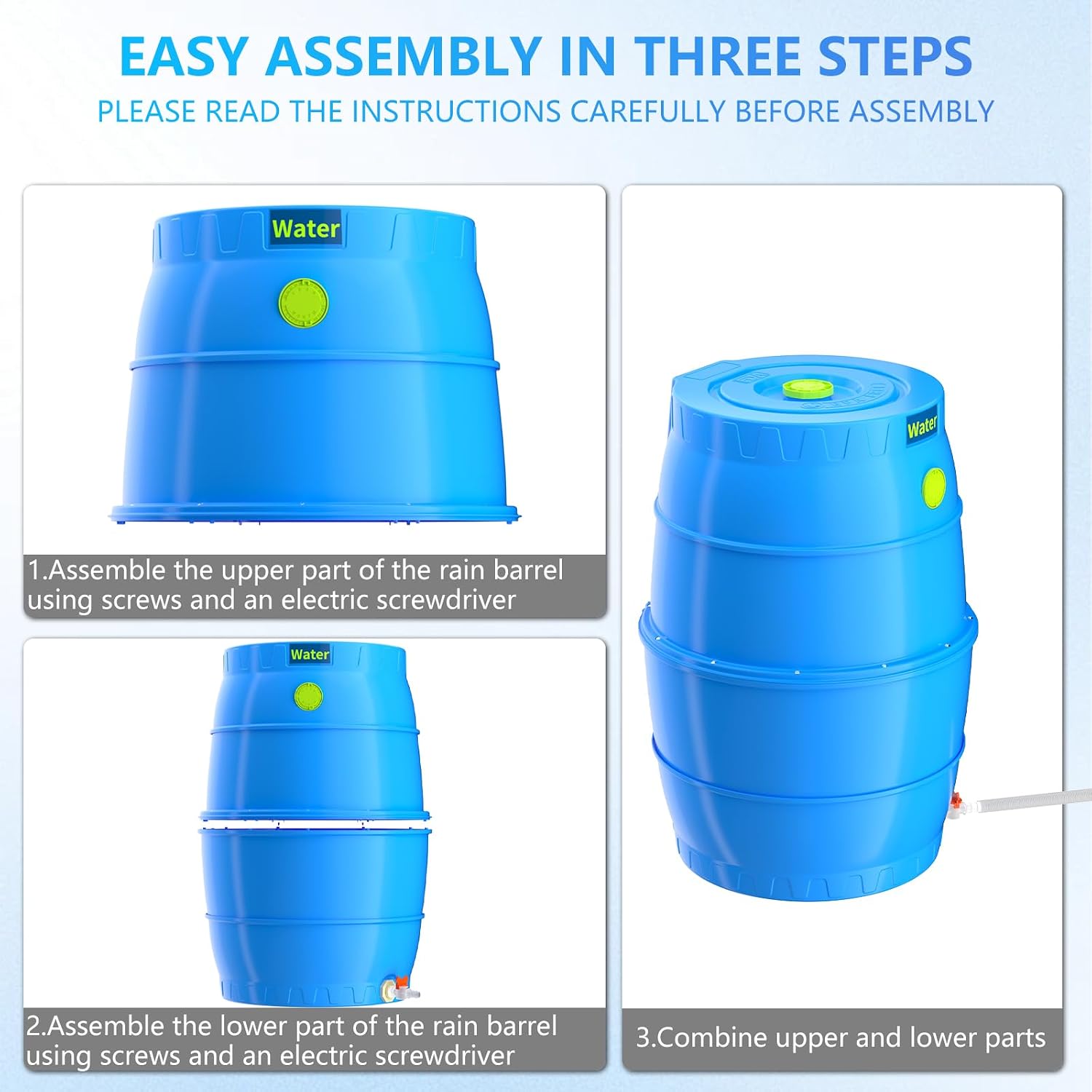 50 Gallon Water Collection Barrel-Drinking Water Storage Barrel with Spigots-Emergency Water Supply System